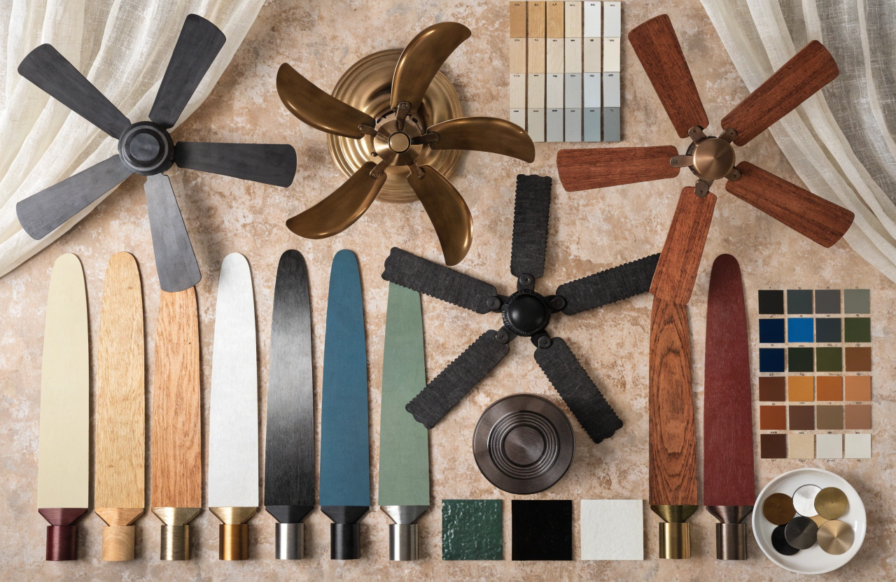 Color swatches and material samples for custom fans